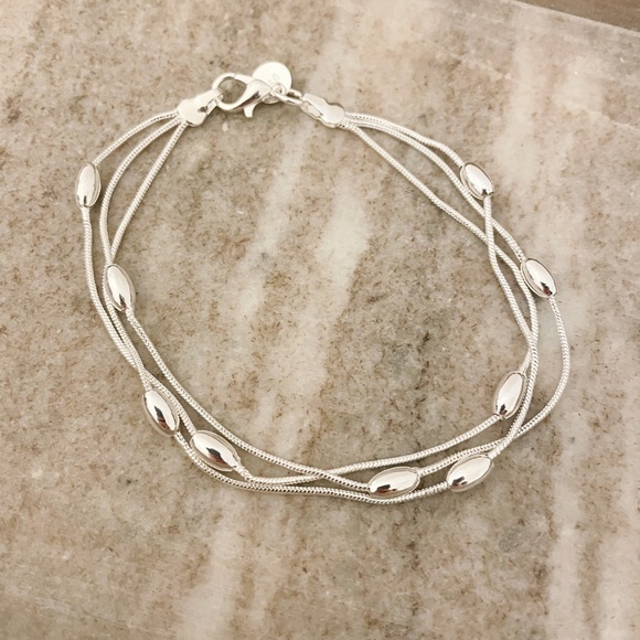 925 Sterling Silver Multi Layer Bead Bracelet Dainty Minimalist Bracelet - Picture 3 of 6